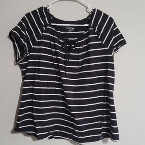 Studio Works‎ Black and White Striped Blouse 2X
